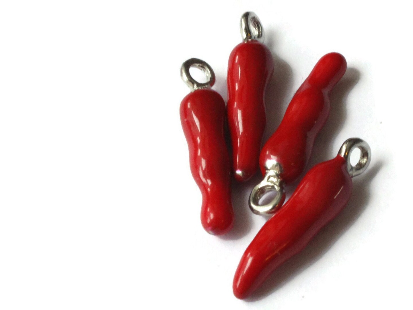 4 20mm Red Chili Pepper Small Enamel Charms