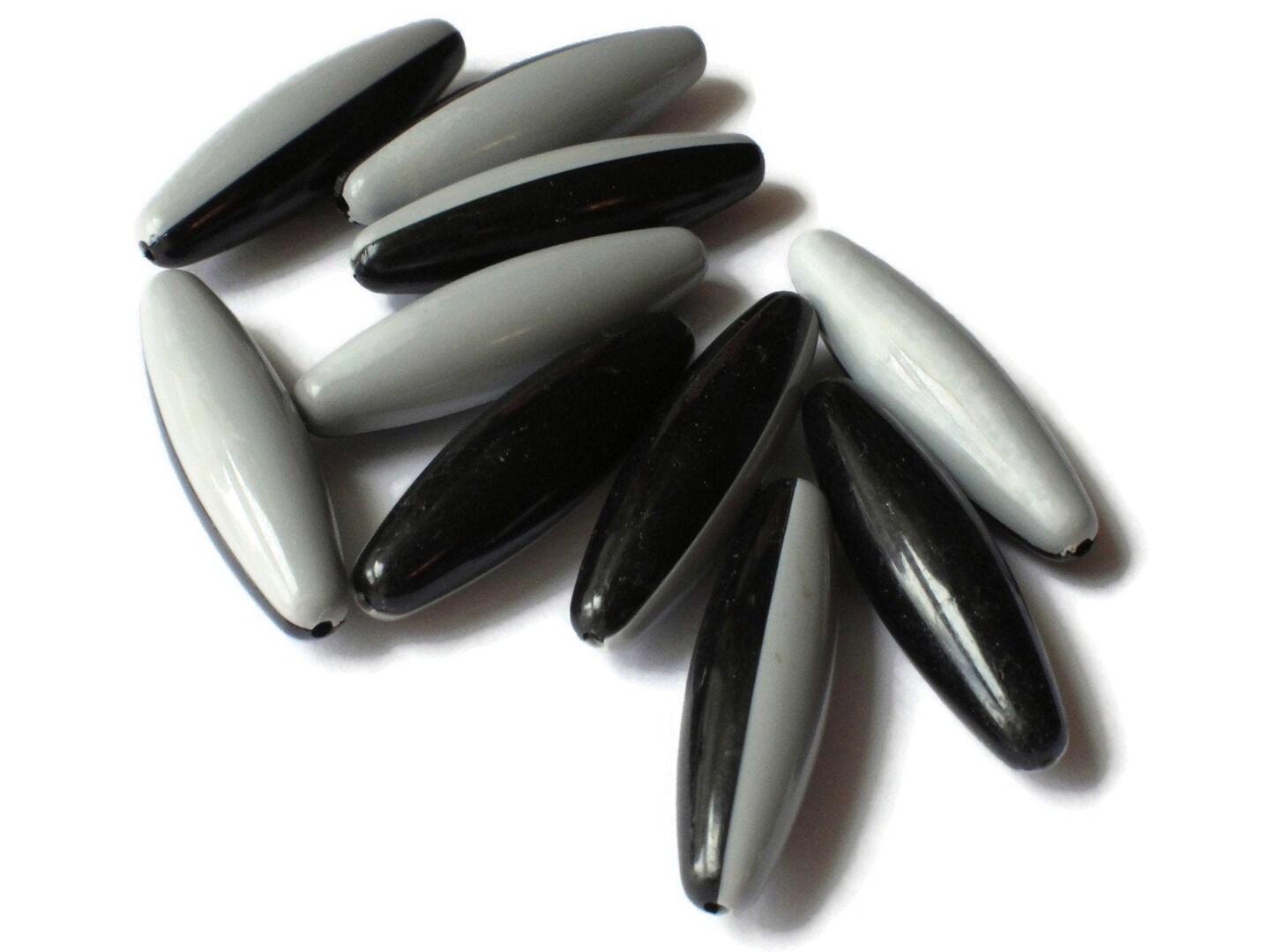 10 40mm Black and Grey Two Tone Beads Vintage Plastic Tube Beads
