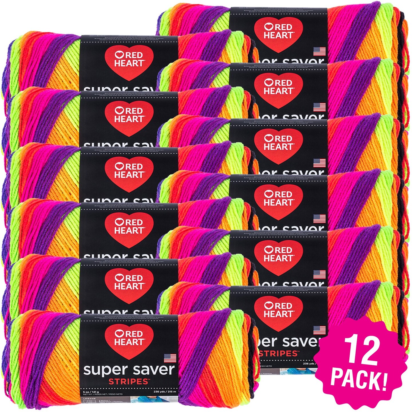Multipack of 12 - Red Heart Super Saver Yarn-Bright Stripe
