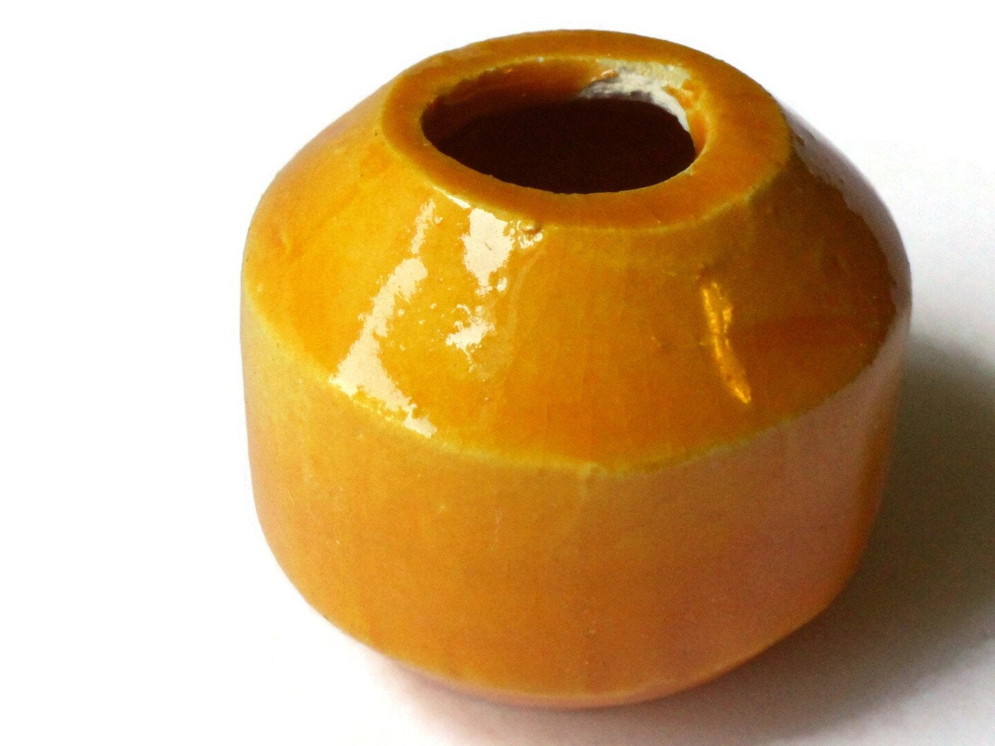 31mm Yellow Orange Banded Round Bead Vintage Macrame Ceramic Porcelain Beads