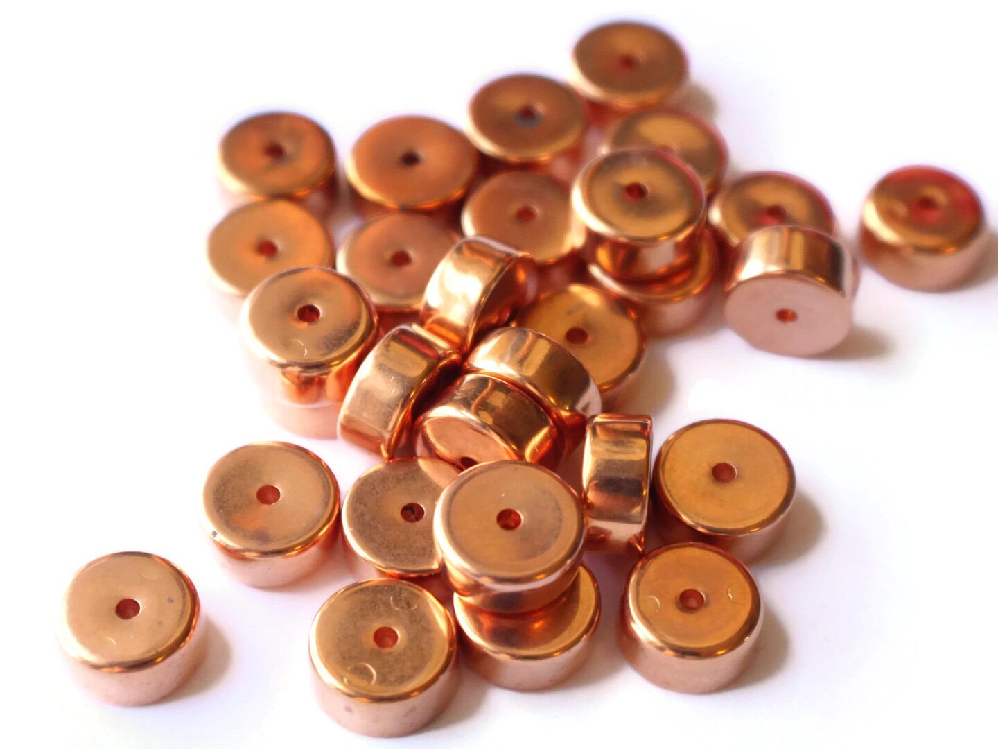 30 10mm Copper Plated Plastic Rondelle Beads Vintage Red Copper Disc Beads