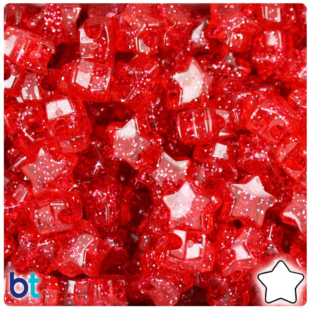 BeadTin Ruby Sparkle 13mm Star Plastic Pony Beads (250pcs)