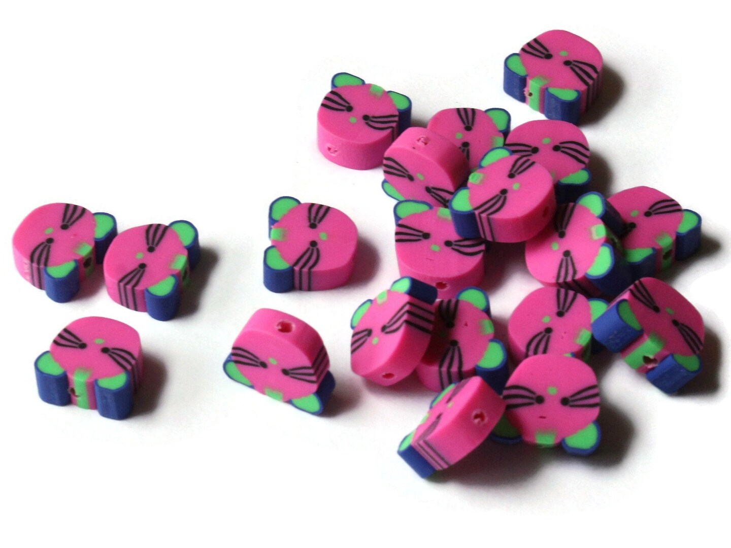 20 Pink Cat Head Beads Cute Polymer Clay Miniature Animals Beads Zoo Beads