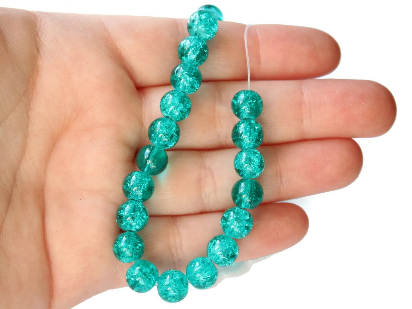50 8mm Round Green Crackle Glass Beads
