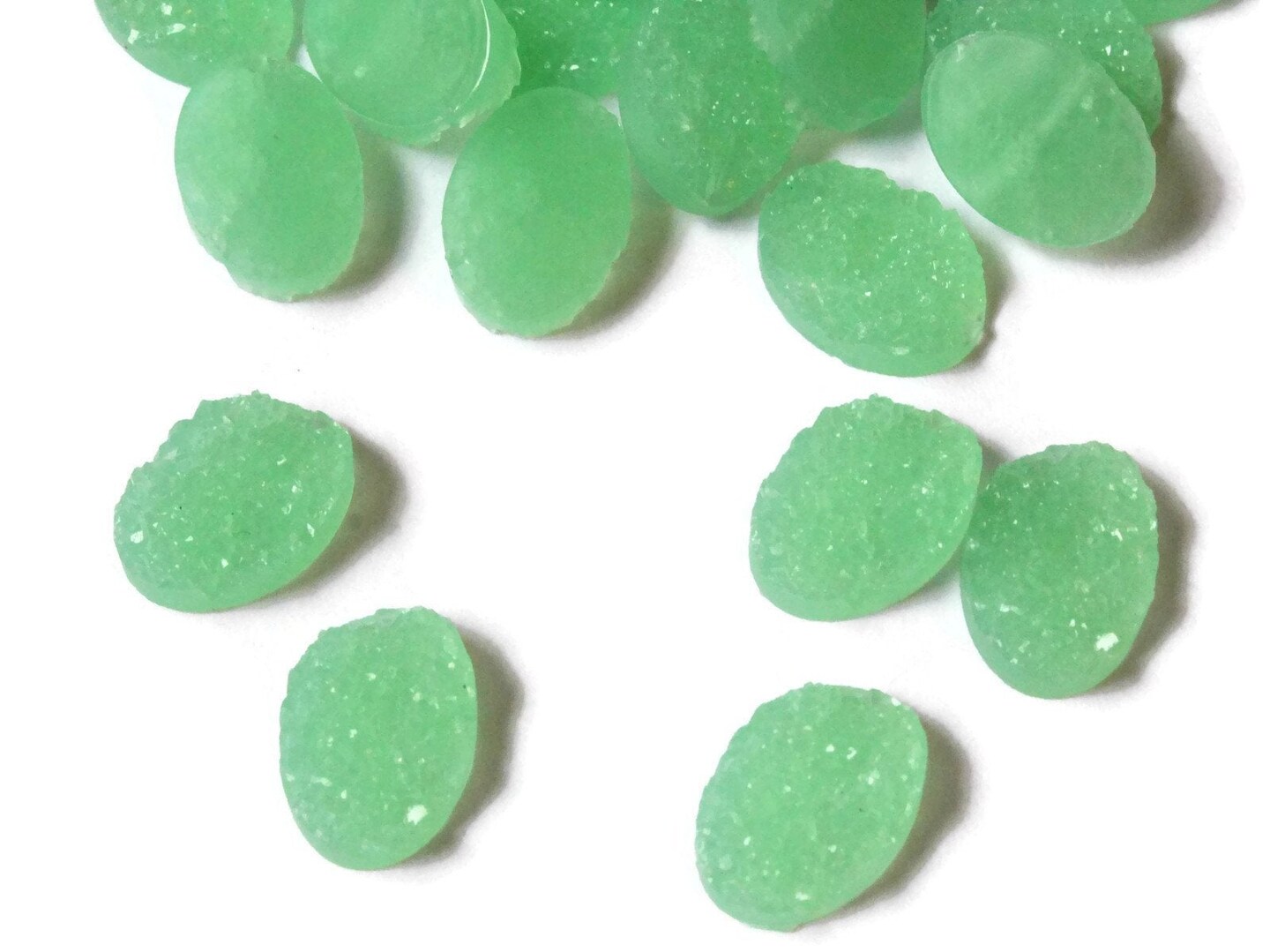 20 14mm X 10mm Oval Mint Green Resin Druzy Cabochons 