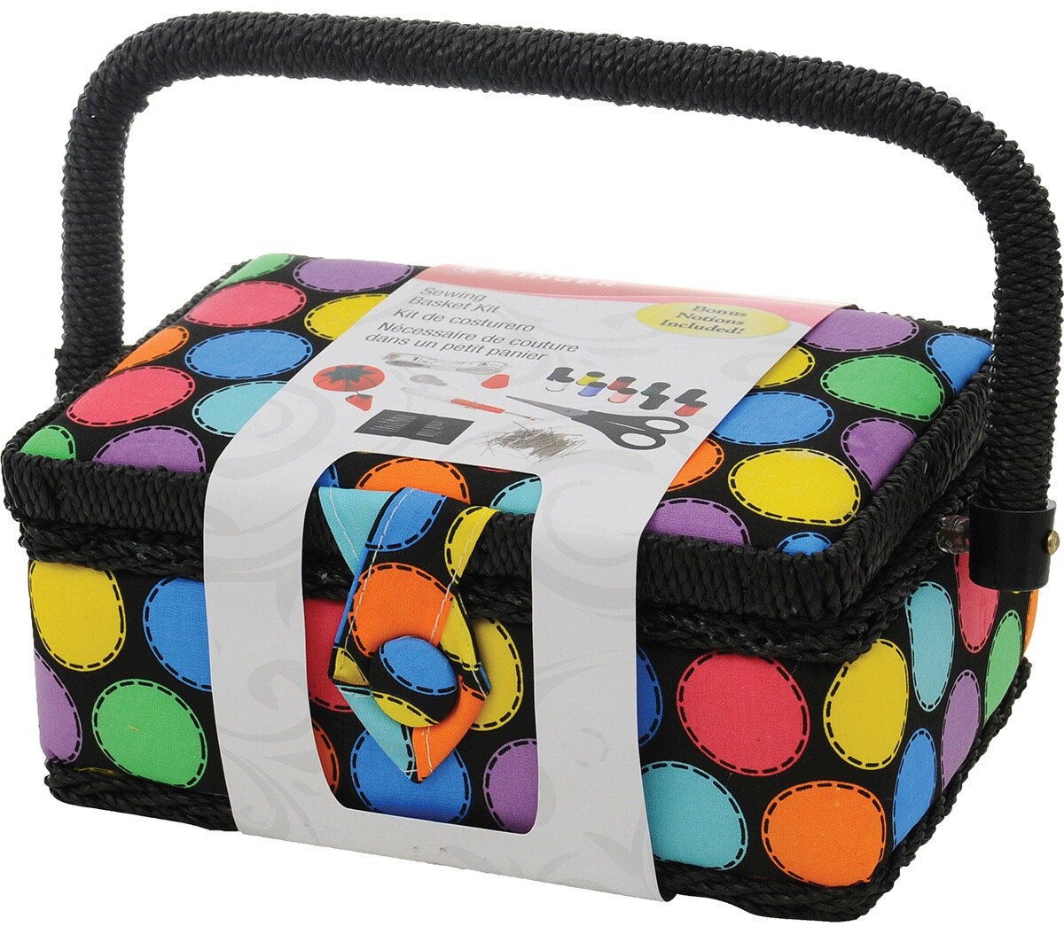 Multipack of 3 - Singer Small Sewing Basket Kit 126pcs-Multi Bright Dots