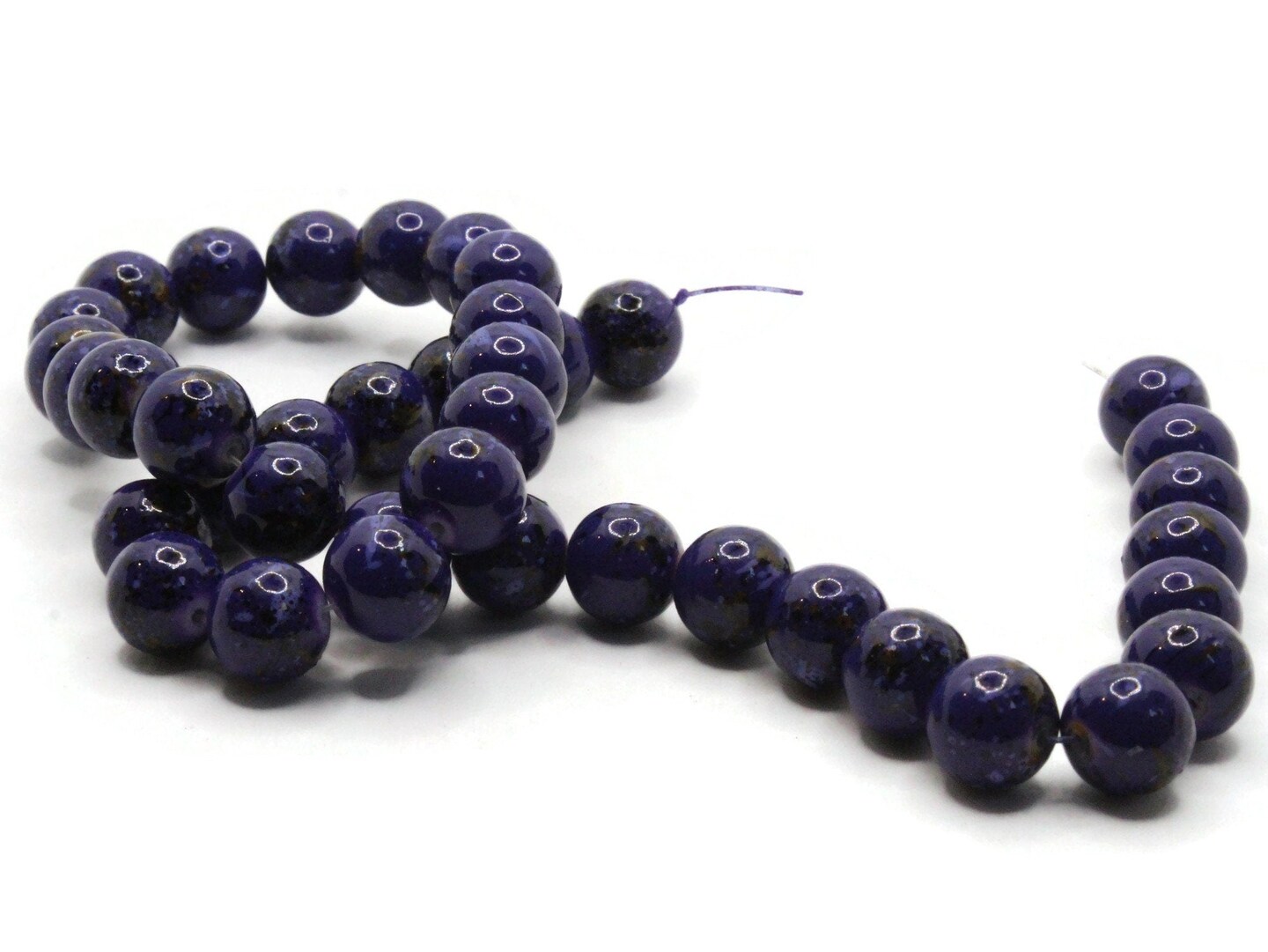40 10mm Blue with Black and Brown Splatter Paint Round Glass Beads