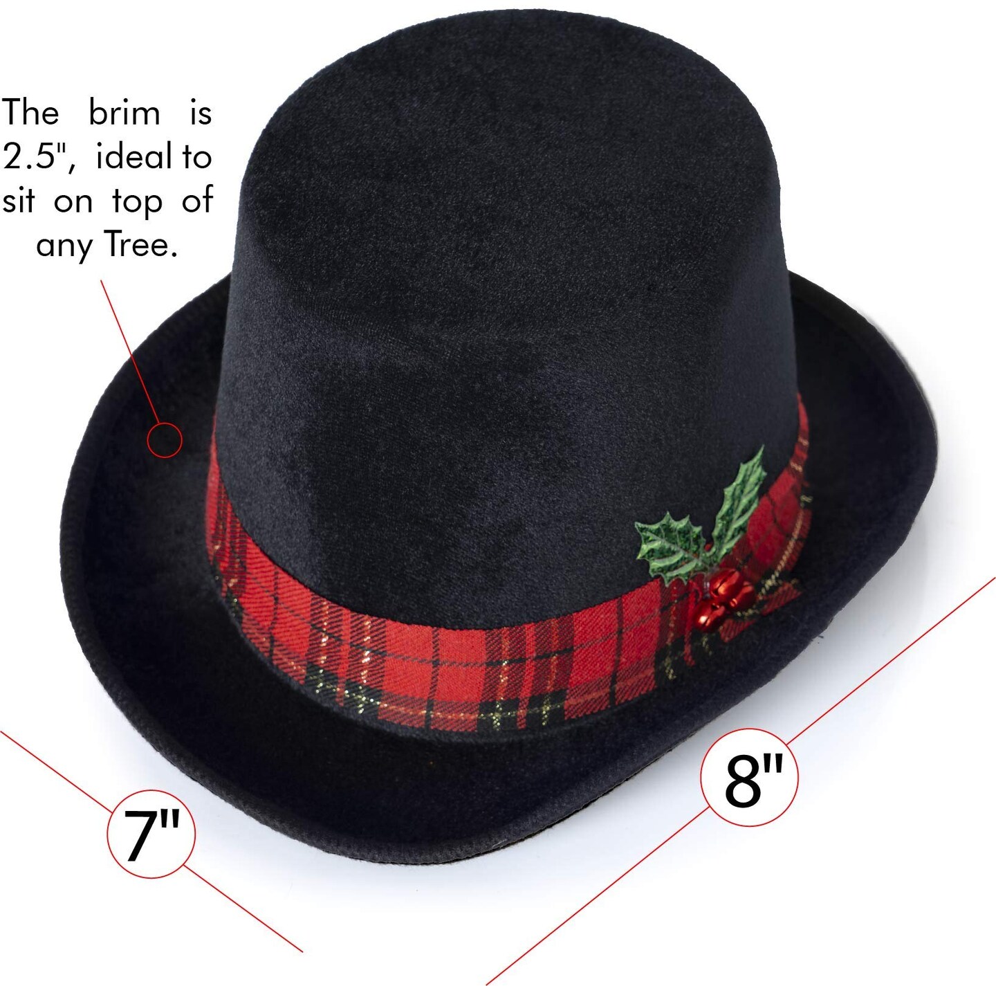 Ornativity Snowman Hat Tree Topper - Snow Man Top Hat Christmas Tree Top Decorations With Plaid Red Ribbon And Mistletoe Holly And Berry