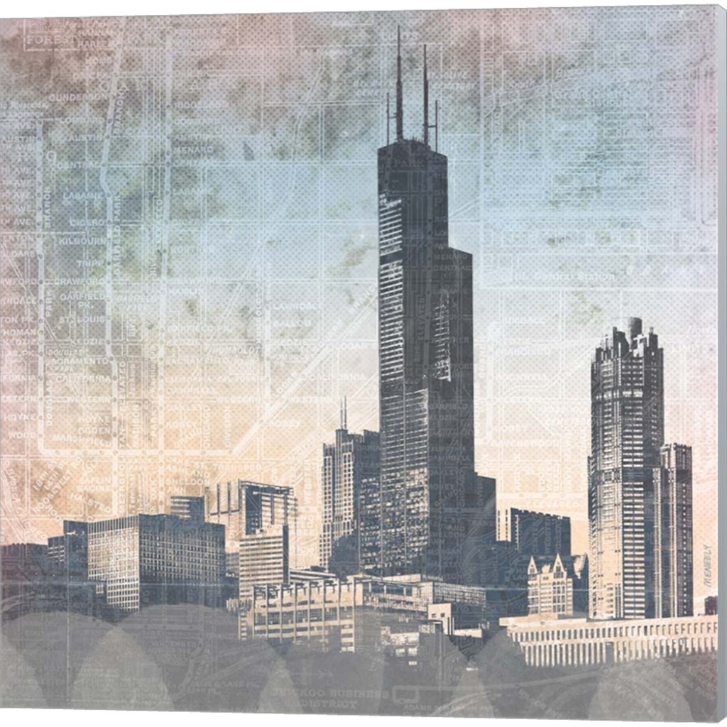 Chicago Skyline by Dan Meneely 14&#x22; x 14&#x22; Canvas Wall Art (Set of 2)