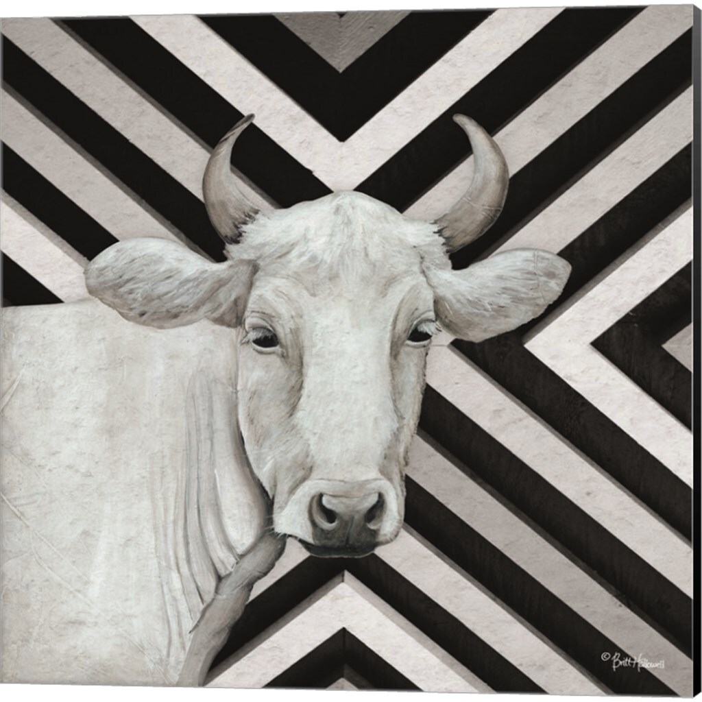 January Cow by Britt Hallowell 14" x 14" Canvas Wall Art (Set of 2)