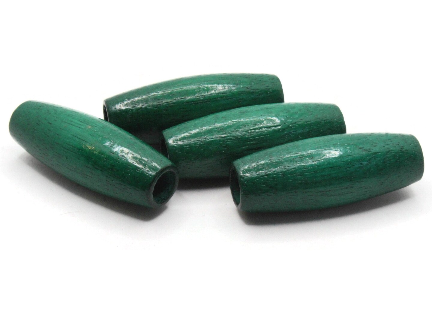 2 Inch Long Tube Emerald Green Vintage Wood Large Hole Beads