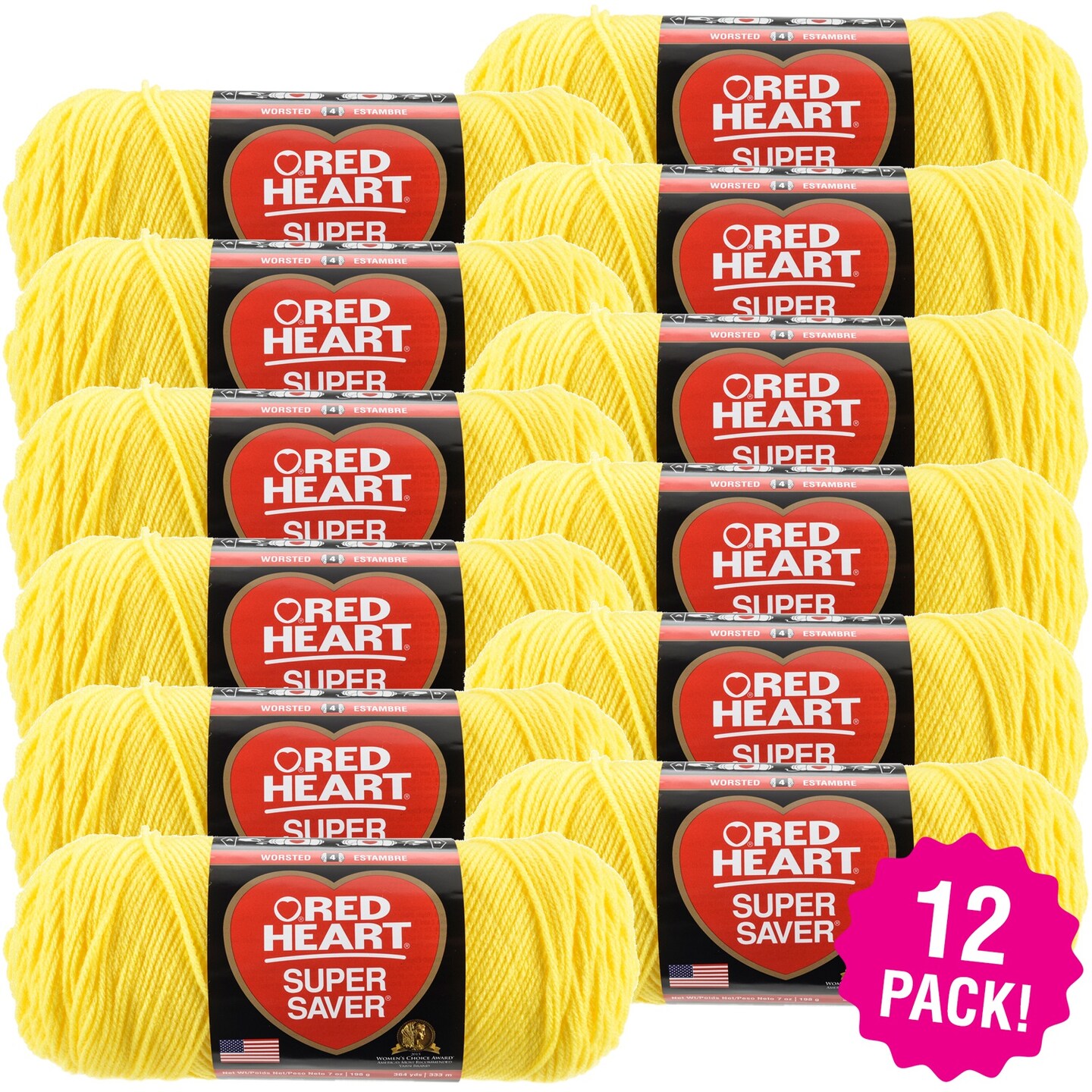 Multipack of 12 - Red Heart Super Saver Yarn-Bright Yellow