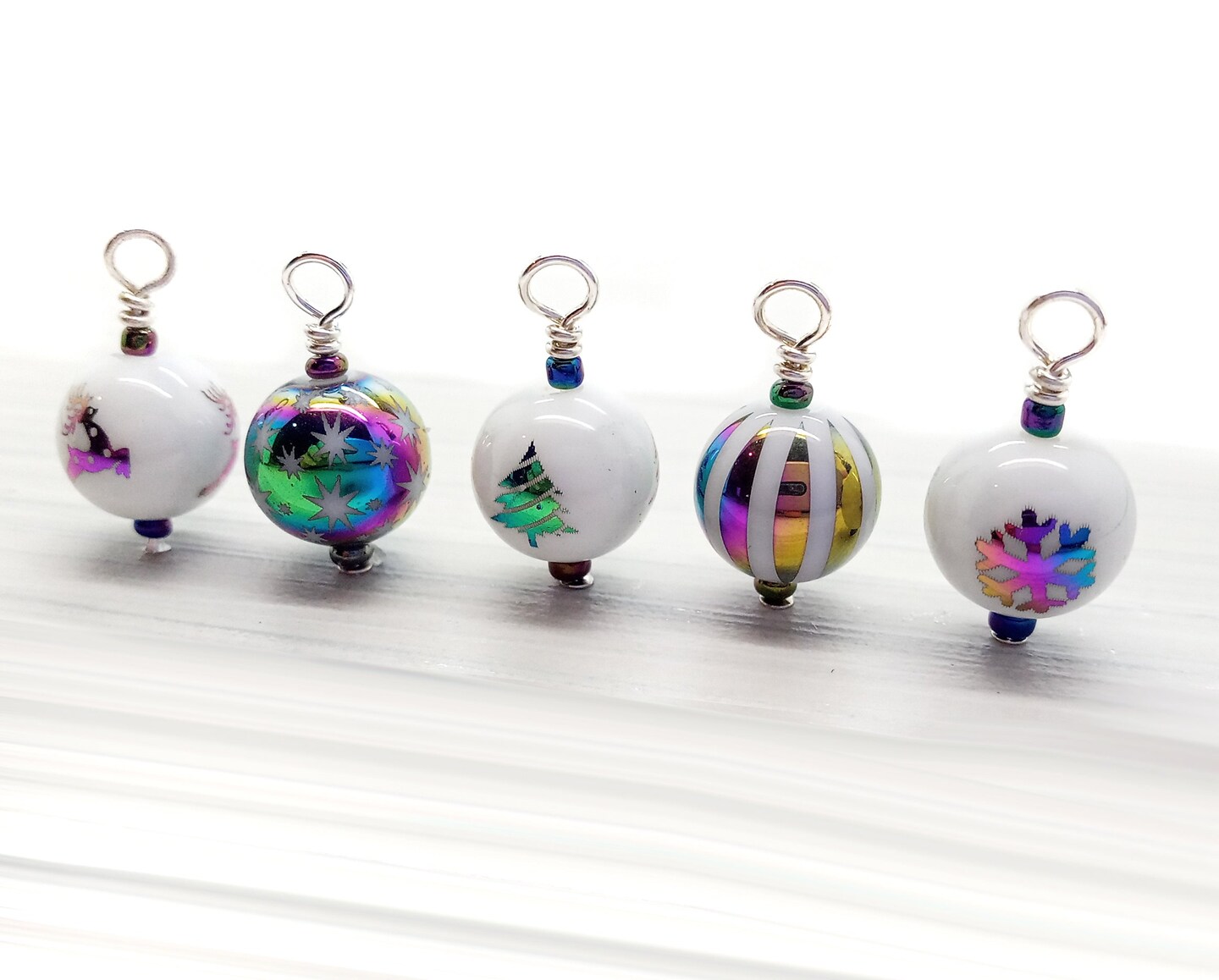 Colorful Christmas Bead Charms, Rainbow Holiday Dangles
