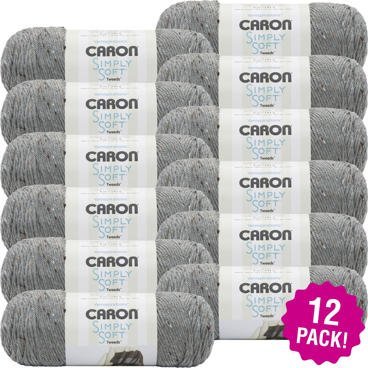 Multipack of 12 - Caron Simply Soft Tweeds Yarn-Gray Heather, Count: 12 ...