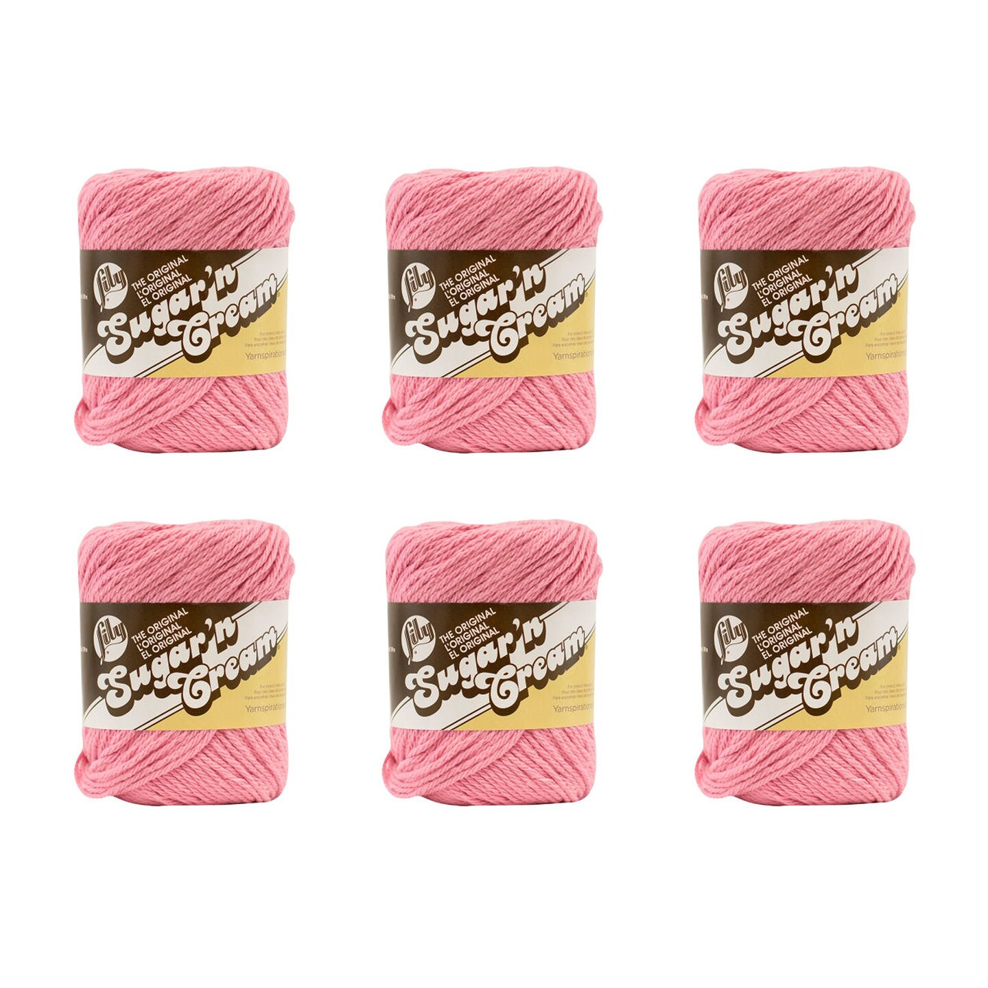 Lily Sugar&#x27;N Cream Rose Pink Yarn - 6 Pack of 71g/2.5oz - Cotton - 4 Medium (Worsted) - 120 Yards - Knitting/Crochet