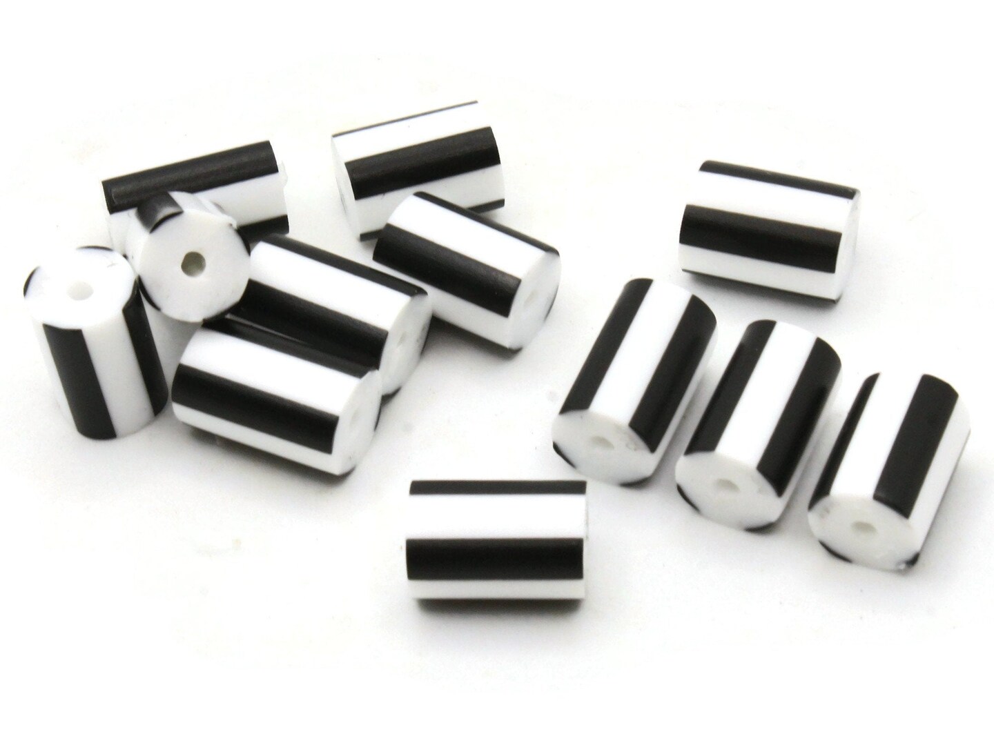 12 12mm to 14mm Black and White Striped Vintage Plastic Tube Beads bF1