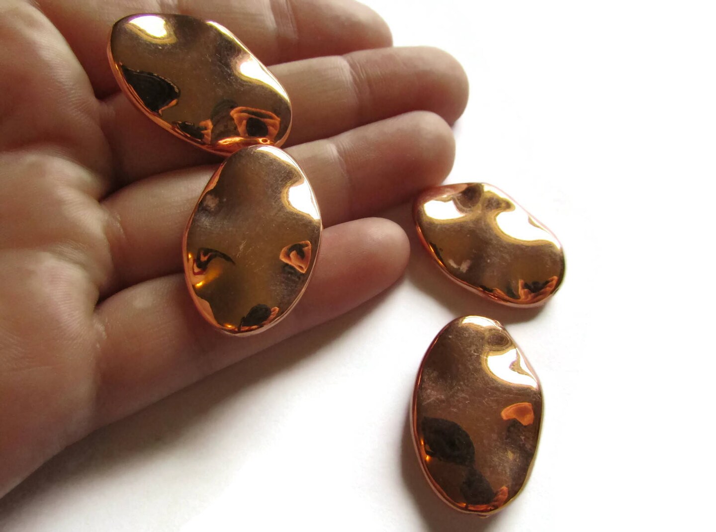 4 30mm Vintage Red Copper Flat Wavy Oval Beads Copper Plated Plastic Beads