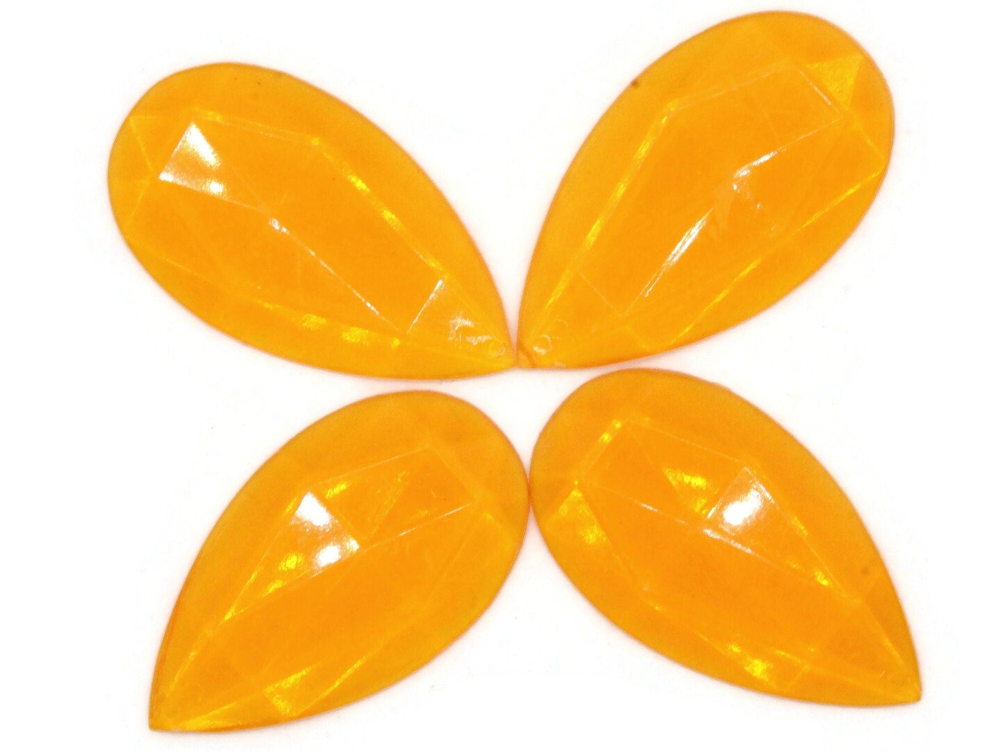 4 50mm Faceted Teardrop Orange Vintage West German Plastic Cabochons