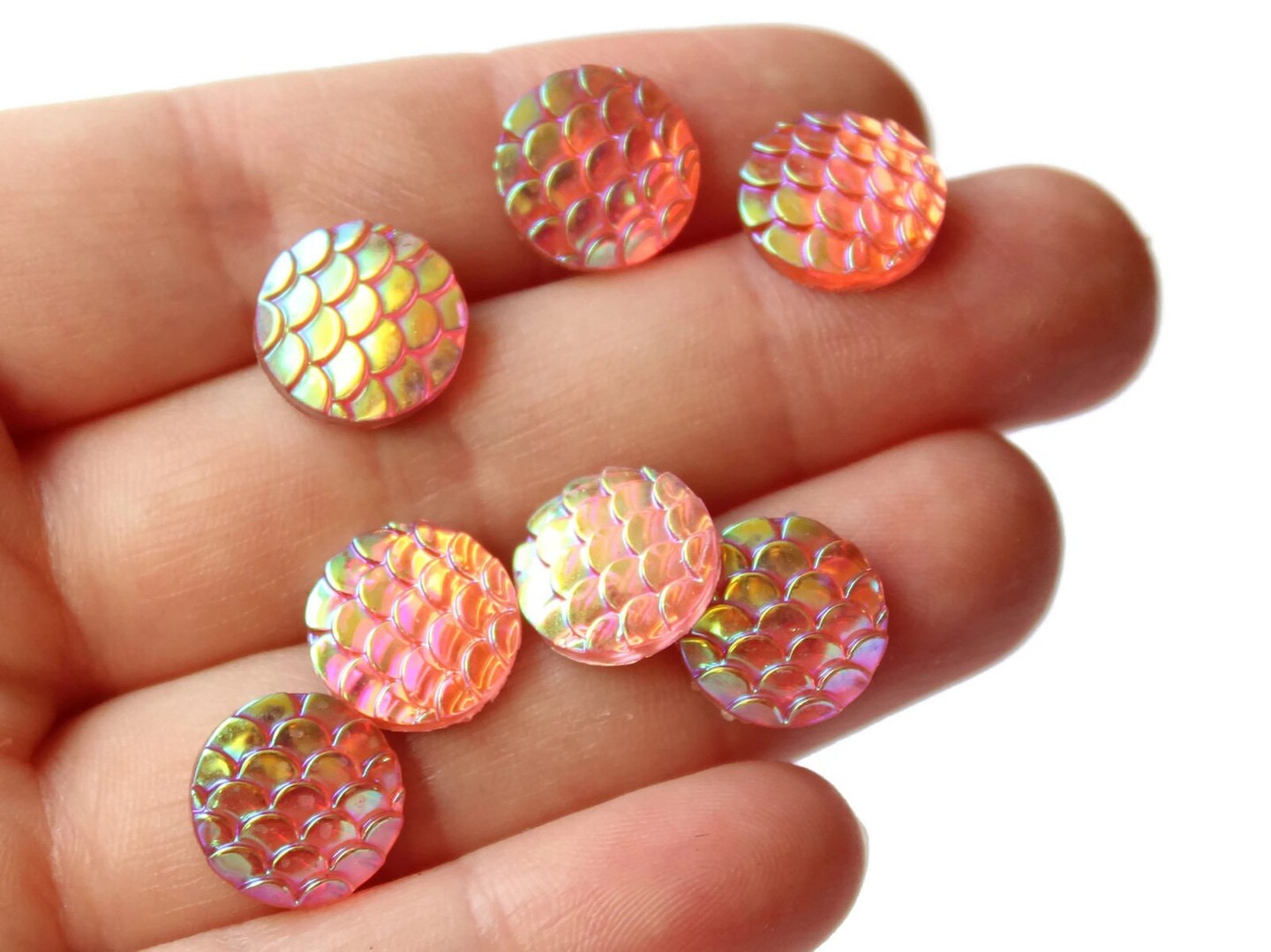 12mm Round Pink Mermaid Scale Flat Back Cabochons