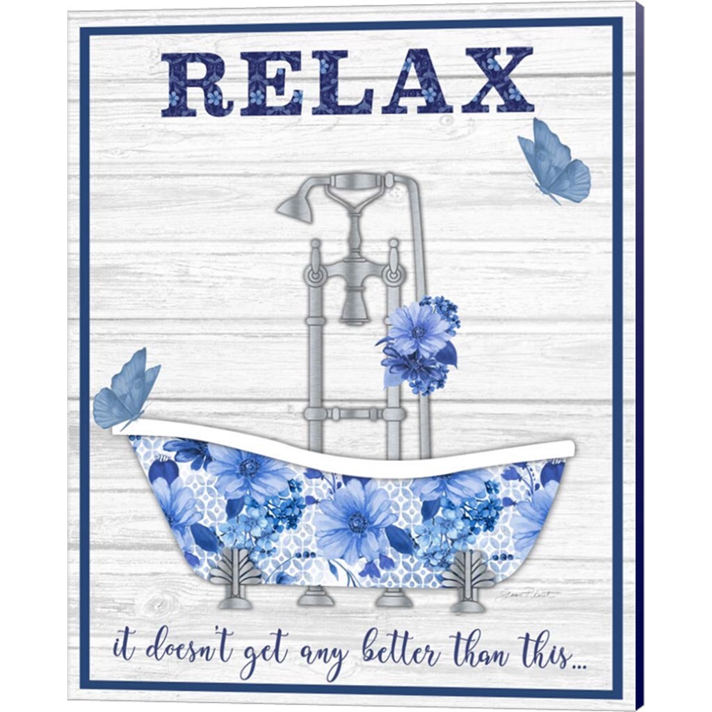 Blue Floral Bath Art by Jean Plout 12" x 15" Canvas Wall Art (Set of 2