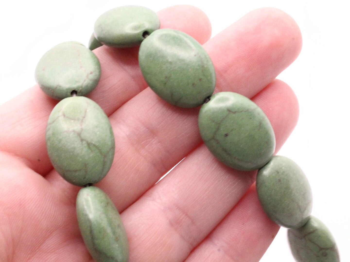 20 20mm Dyed Green Howlite Stone Flat Oval Beads