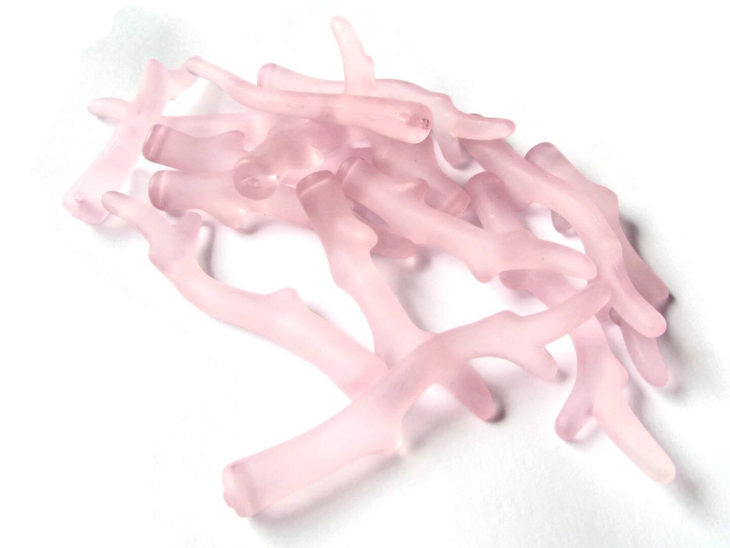 15 Light Pink Acrylic Branch Beads Frosted Clear Plastic Stick Beads Assorted Sizes Antlers Pendants