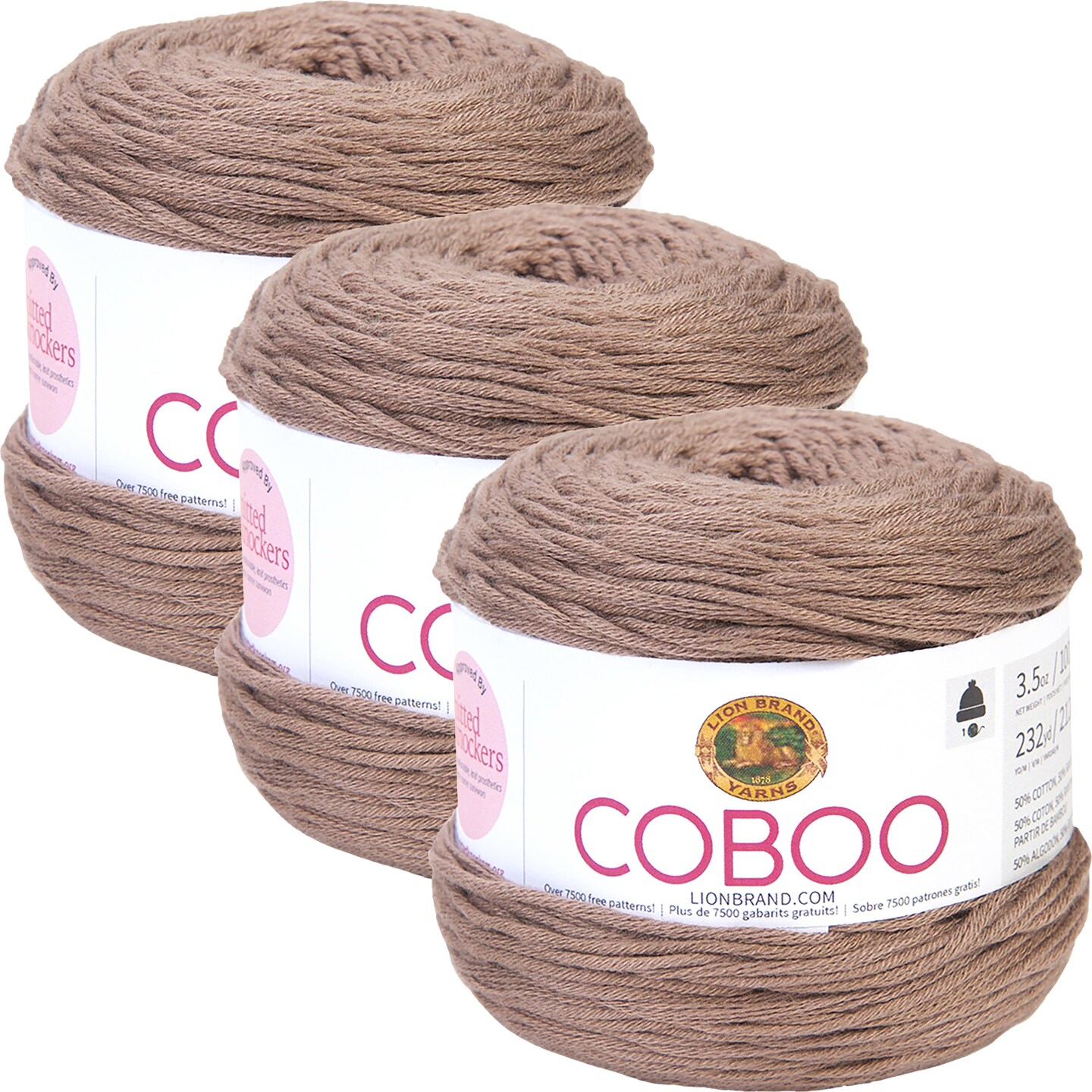 (3 Pack) Lion Brand Coboo Yarn - Taupe