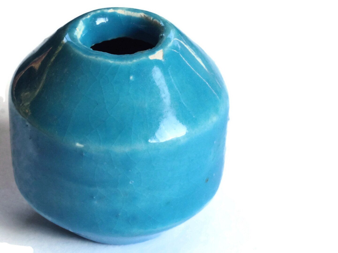 38mm Sky Blue Banded Round Bead Vintage Macrame Ceramic Porcelain Bead