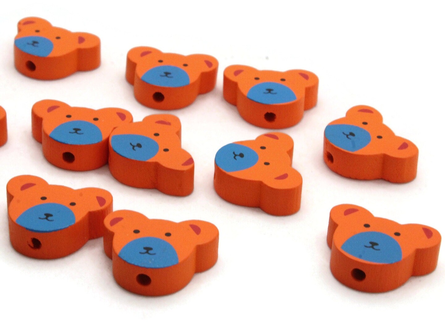 12 15mm Orange Wooden Teddy Bear Beads