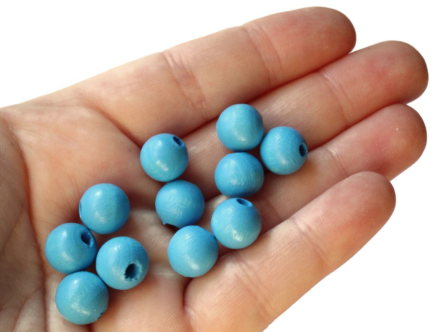 40 10mm Round Sky Blue Wood Beads Vintage Wooden Macrame Beads