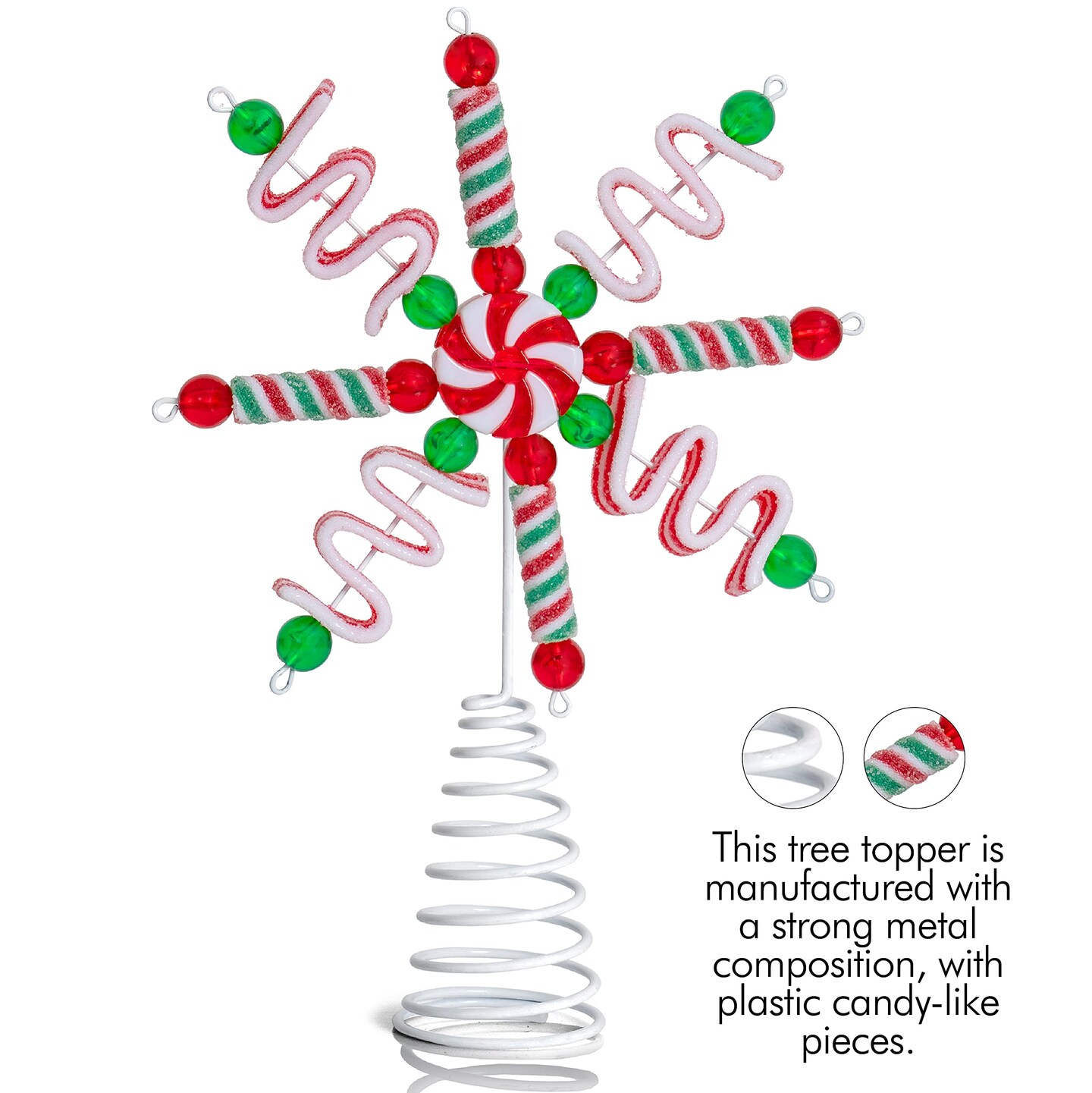 Ornativity Candy Snowflake Tree Topper - Peppermint Candy Cane Sour Belt Jelly Licorice Star Snowflakes Christmas Tree Top Decorations