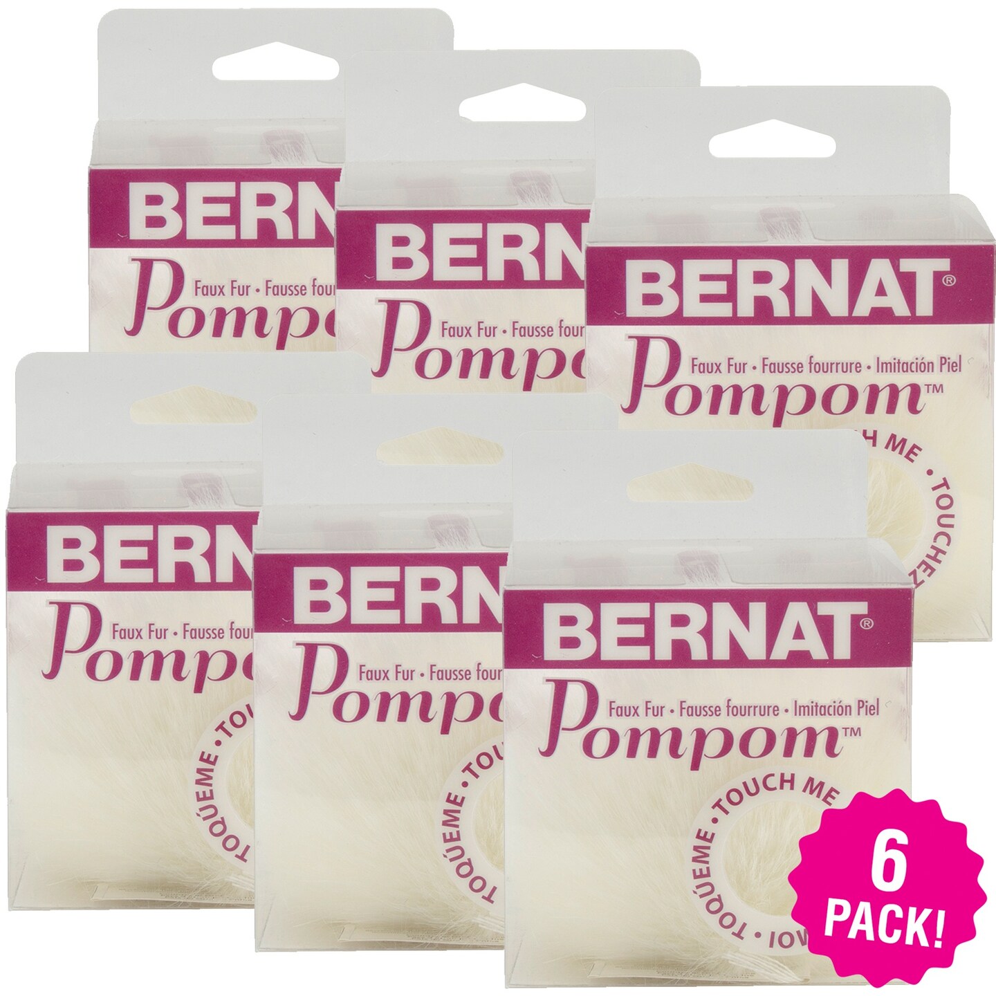 Multipack of 6 - Bernat Faux Fur Pompom 1/Pkg-White Rabbit