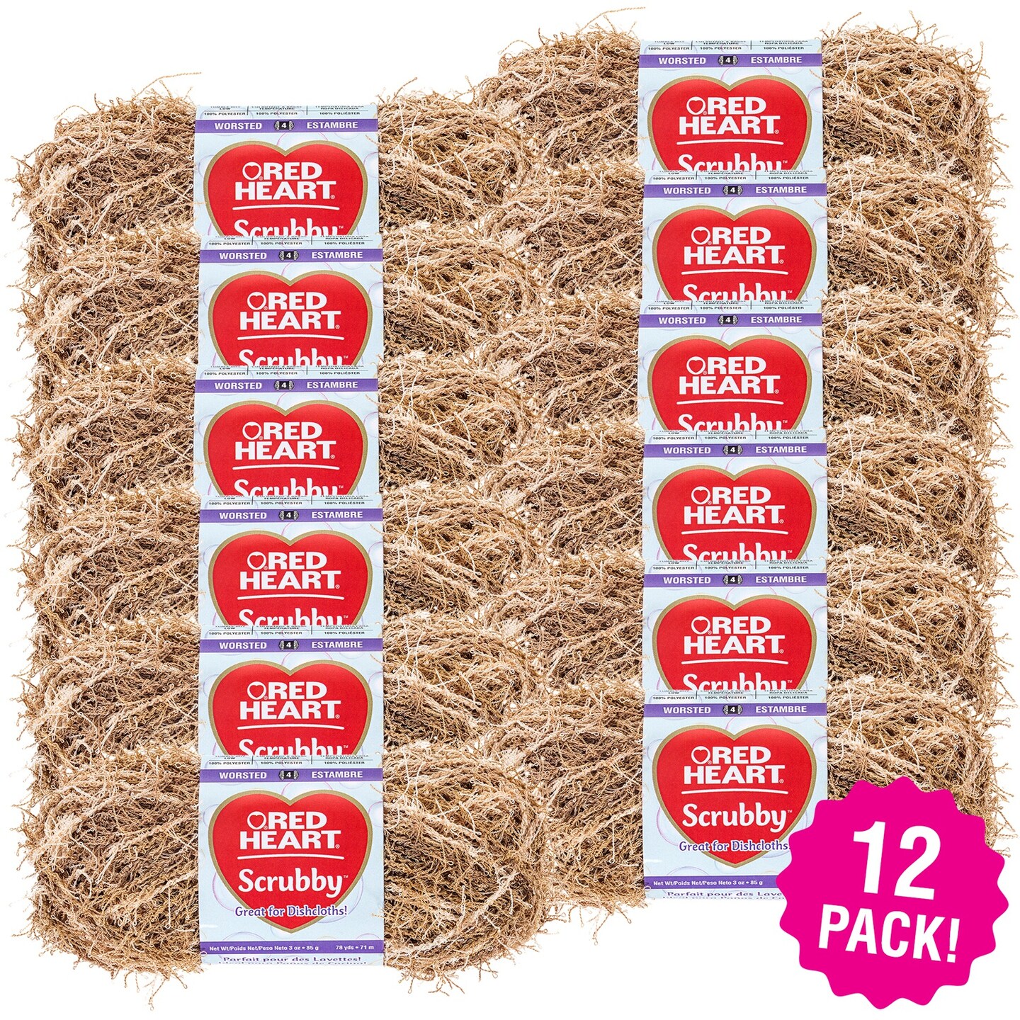 Multipack of 12 - Red Heart Scrubby Yarn-Almond
