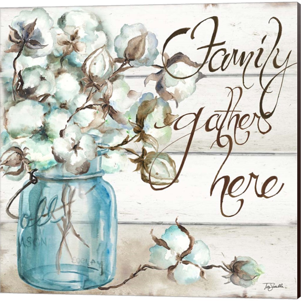 Cotton Ball Mason Jar by Tre Sorelle Studios 14&#x22; x 14&#x22; Canvas Wall Art (Set of 2)