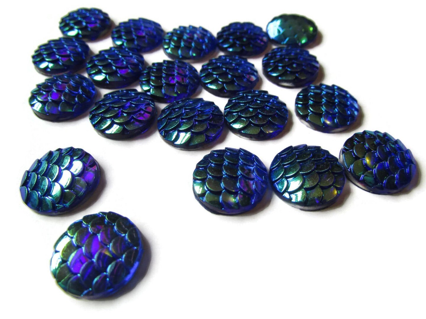 20 12mm Blue Mermaid Scale Cabochons Dragon Acrylic Cabochons Plastic Cabochons