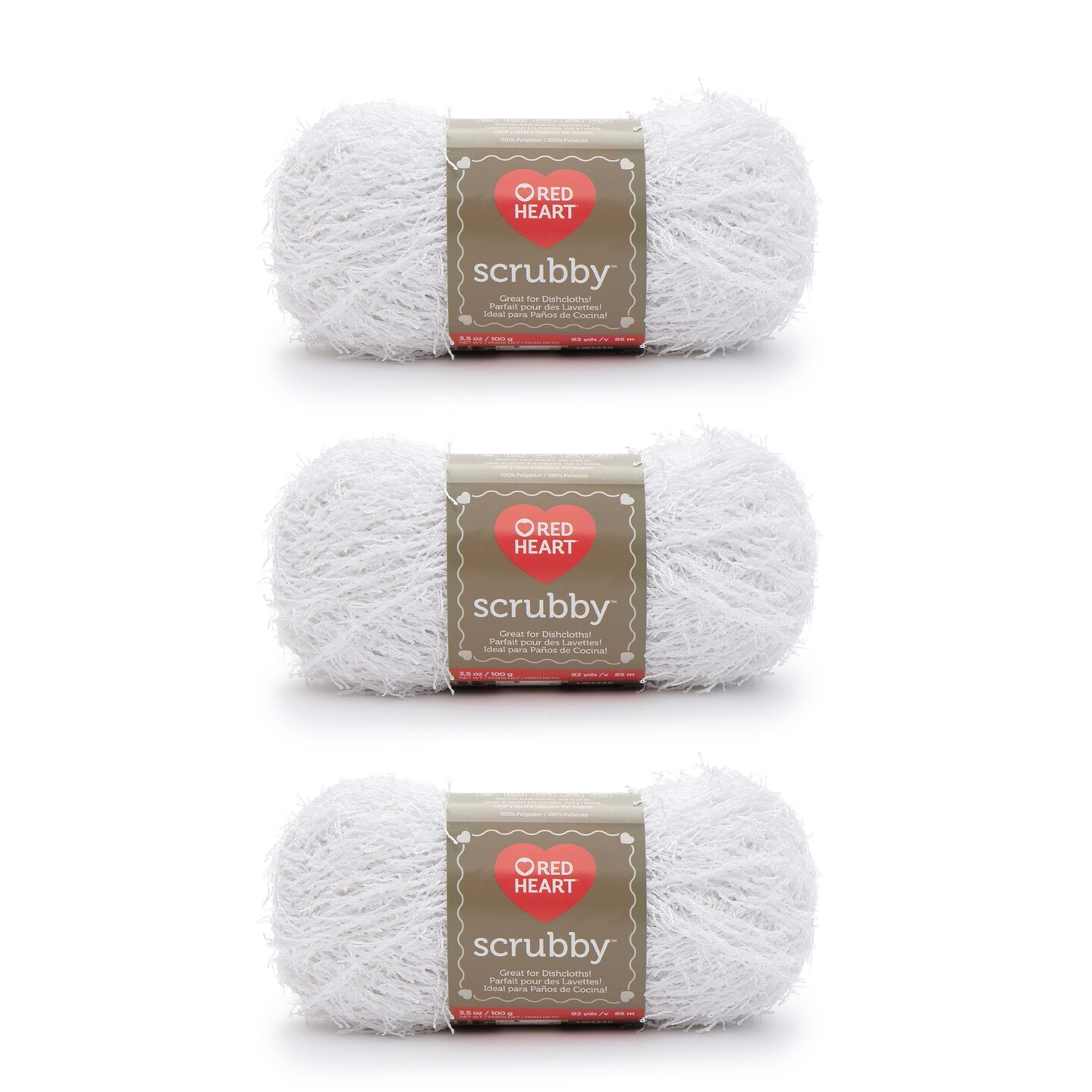 Red Heart Scrubby Coconut Yarn - 3 Pack of 100g/3.5oz - Polyester - 4 Medium (Worsted) - 92 Yards - Knitting/Crochet