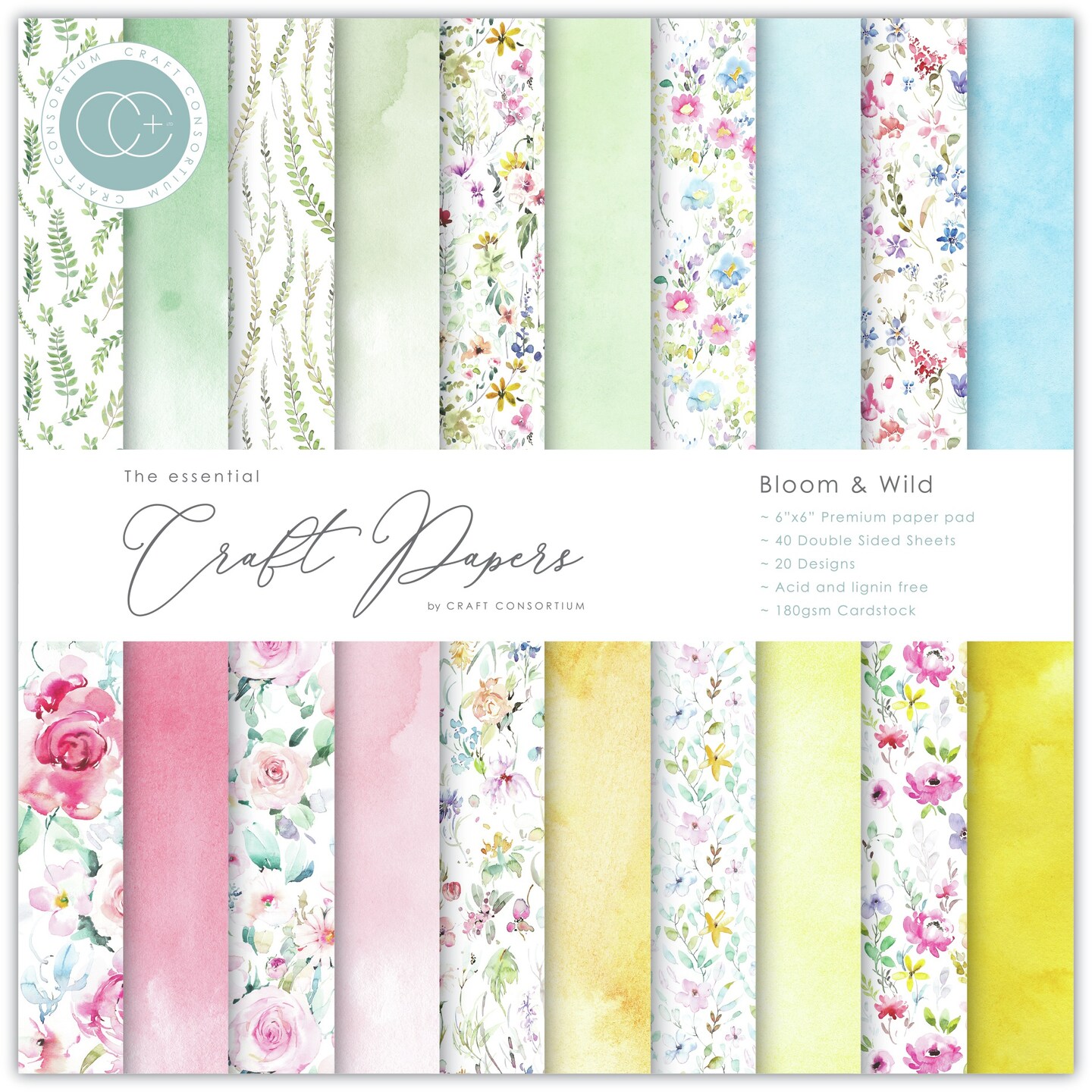 Craft Consortium Double-Sided Paper Pad 6&#x22;X6&#x22; 40/Pkg-Bloom &#x26; Wild, 20 Designs