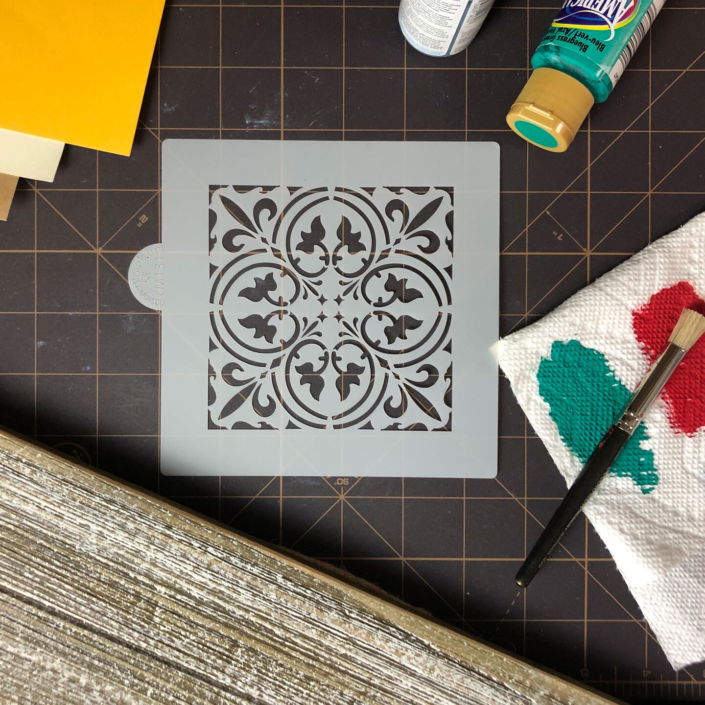 Scroll Tile Cookie & Craft Stencil | CM131 by Designer Stencils | Cookie Decorating Tools | Baking Stencils for Royal Icing, Airbrush, Dusting Powder | Craft Stencils for Canvas, Paper, Wood | Reusable Food Grade Stencil