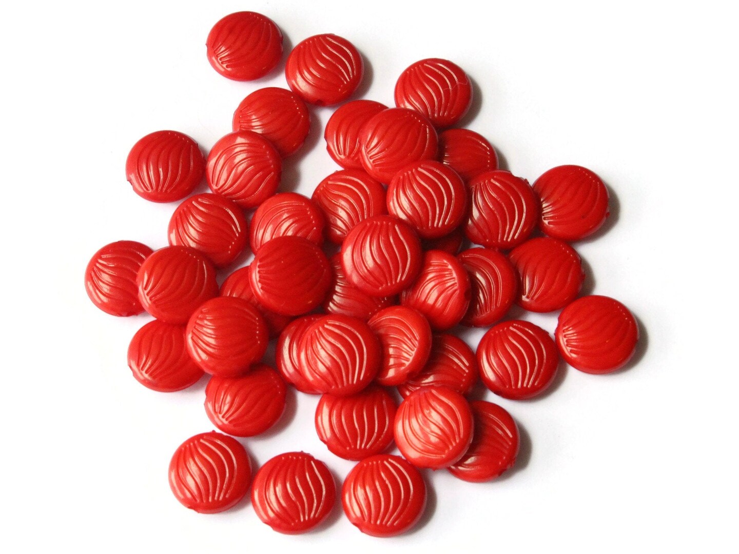 40 14mm Red Patterned Acrylic Flat Round Beads Plastic Coin Beads to String
