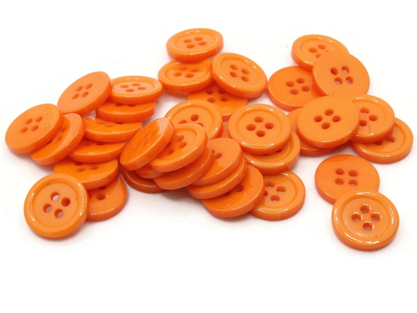 36 15mm Orange Flat Round Plastic Four Hole Buttons