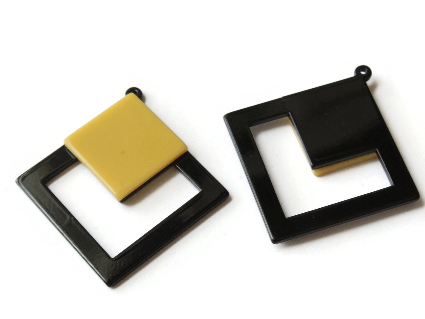 2 51mm Yellow and Black Double Square Resin Pendants