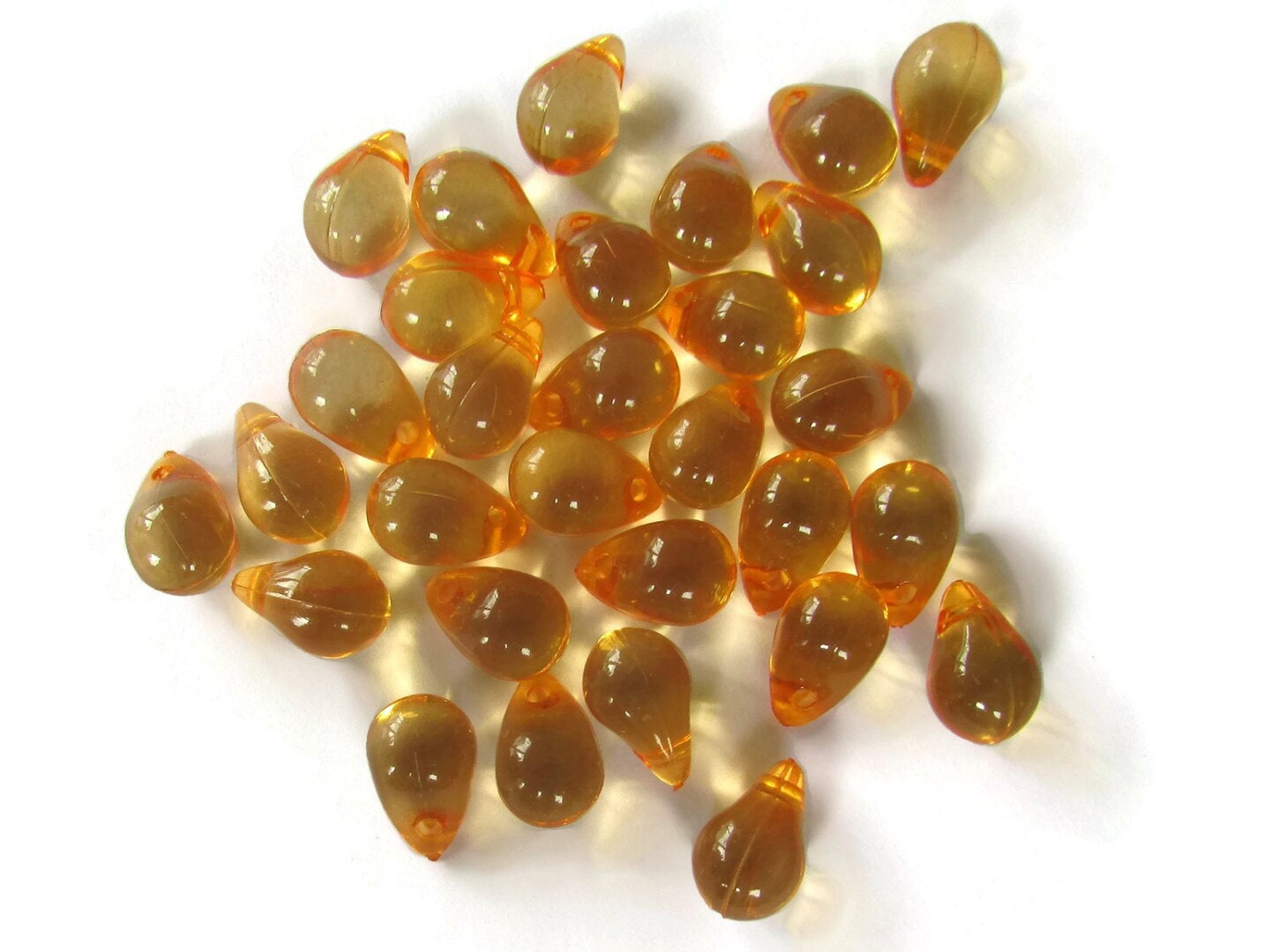 30 13mm Golden Orange Teardrop Beads Side Drilled Acrylic Beads
