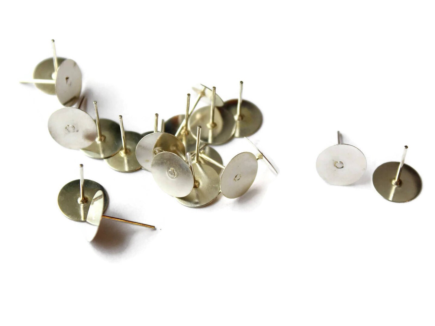 Silver Earring Posts with 10mm Pads - Iron Ear Studs