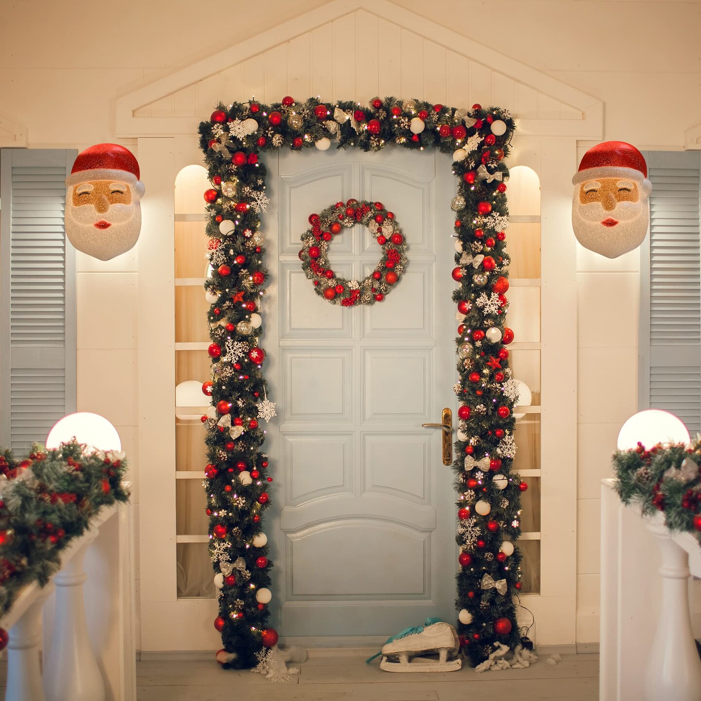 Ornativity Santa Porch Light Cover &#x2013; Santa Claus Head Outdoor Front Porch Lamp Holiday Decoration Covers - Set of 2
