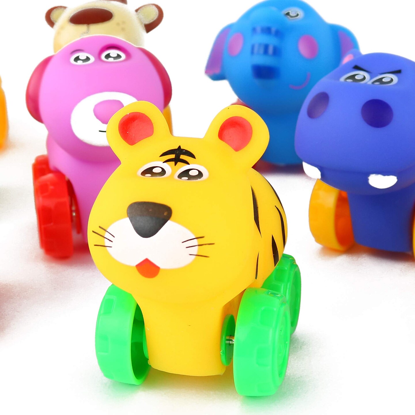 Big Mo&#x27;s Toys Animal Cars - Soft Rubber Cartoon Animal Push Toy Vehicles for Babies and Toddlers - Pack of 12