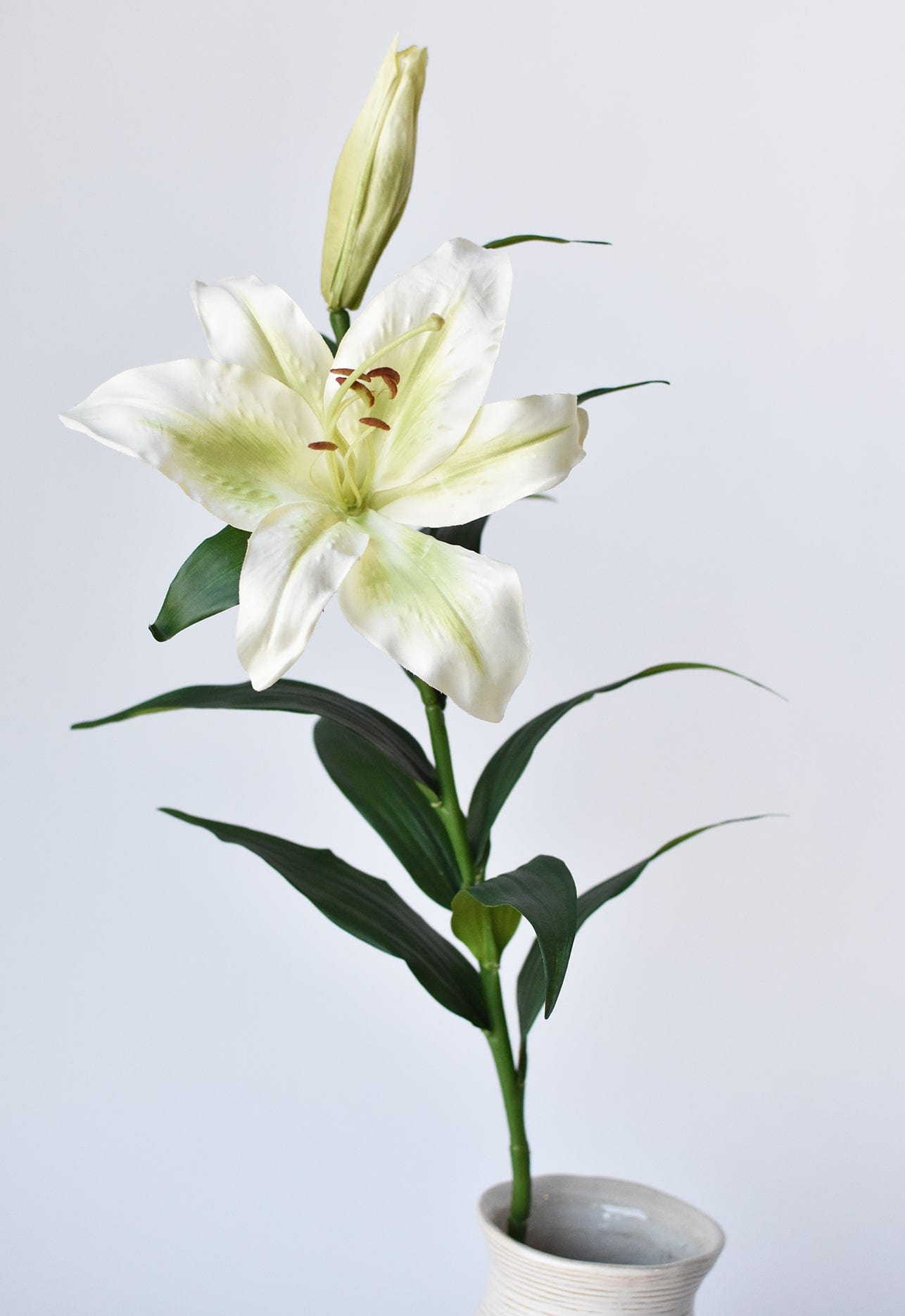 35&#x22; Faux Green and White Lily Stem