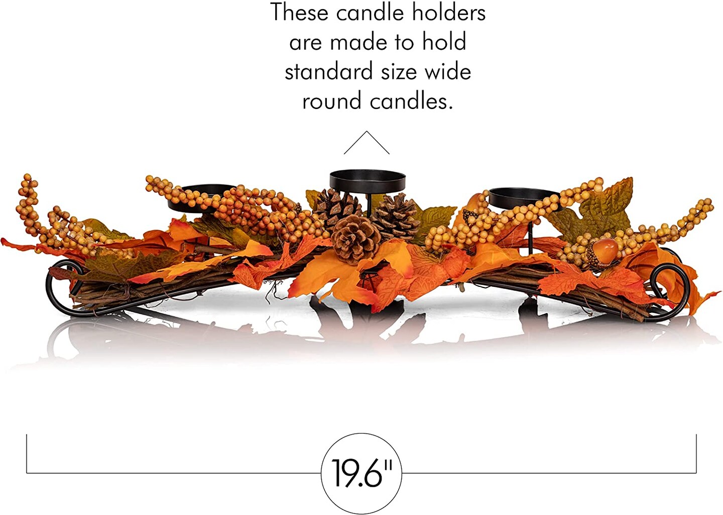 Ornativity Maple Leaves Candle Holder - Thanksgiving Fall Harvest Themed Candleholder Centerpiece Decorations with Pinecones and Acorns