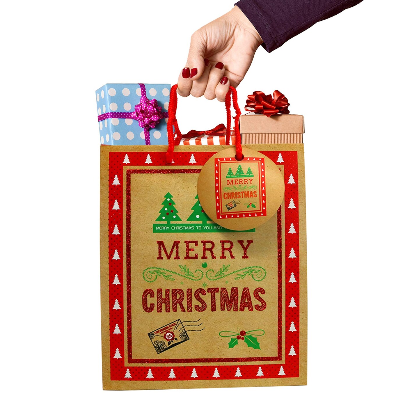 Big Mo's Toys Gift Bags - Holiday Paper Gift And Goody Bag With Christmas Glitter Designs - 6 Pack