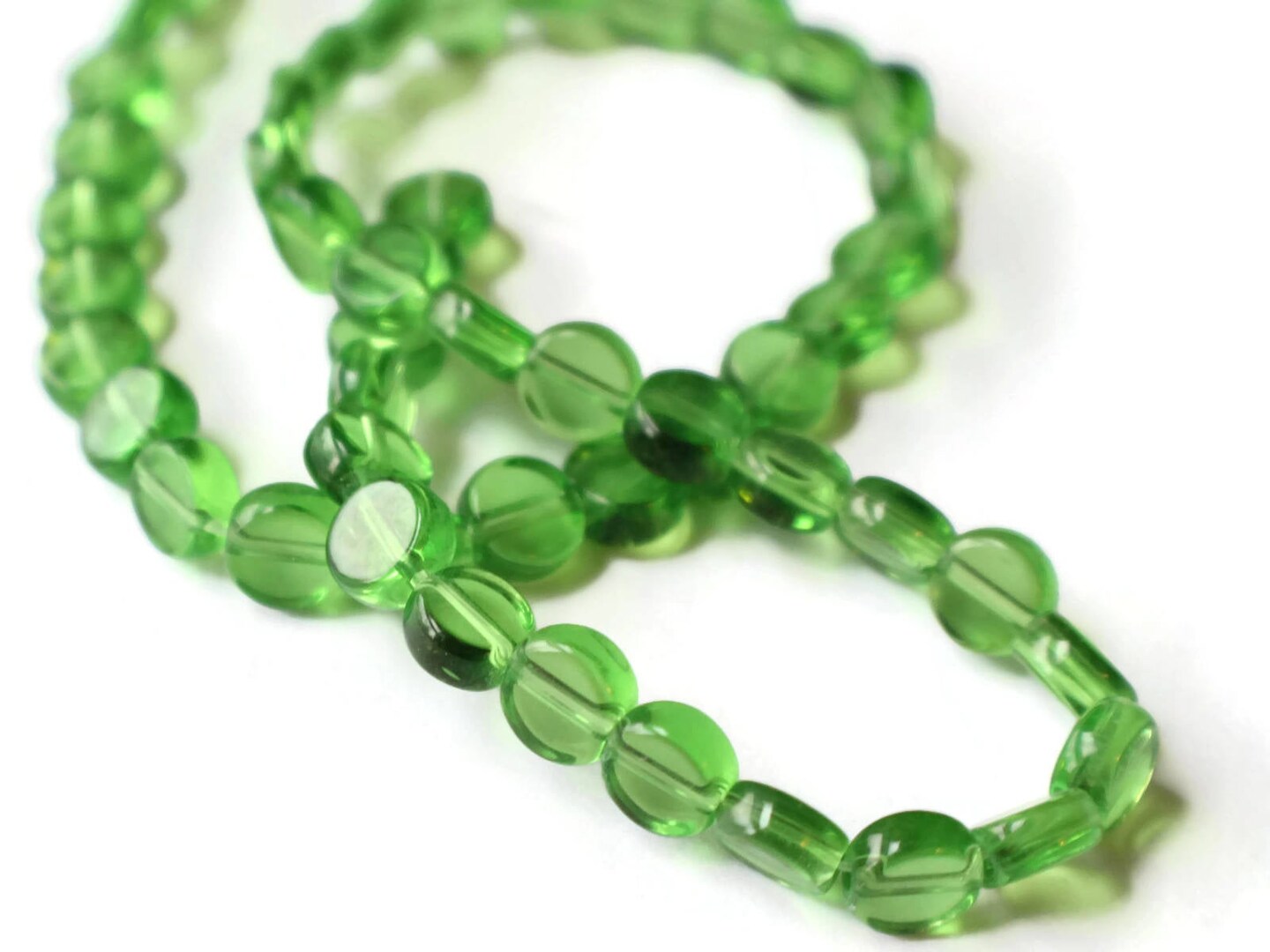 46 8mm to 9mm Green Crystal Coin Beads Full Strand Flat Round Beads