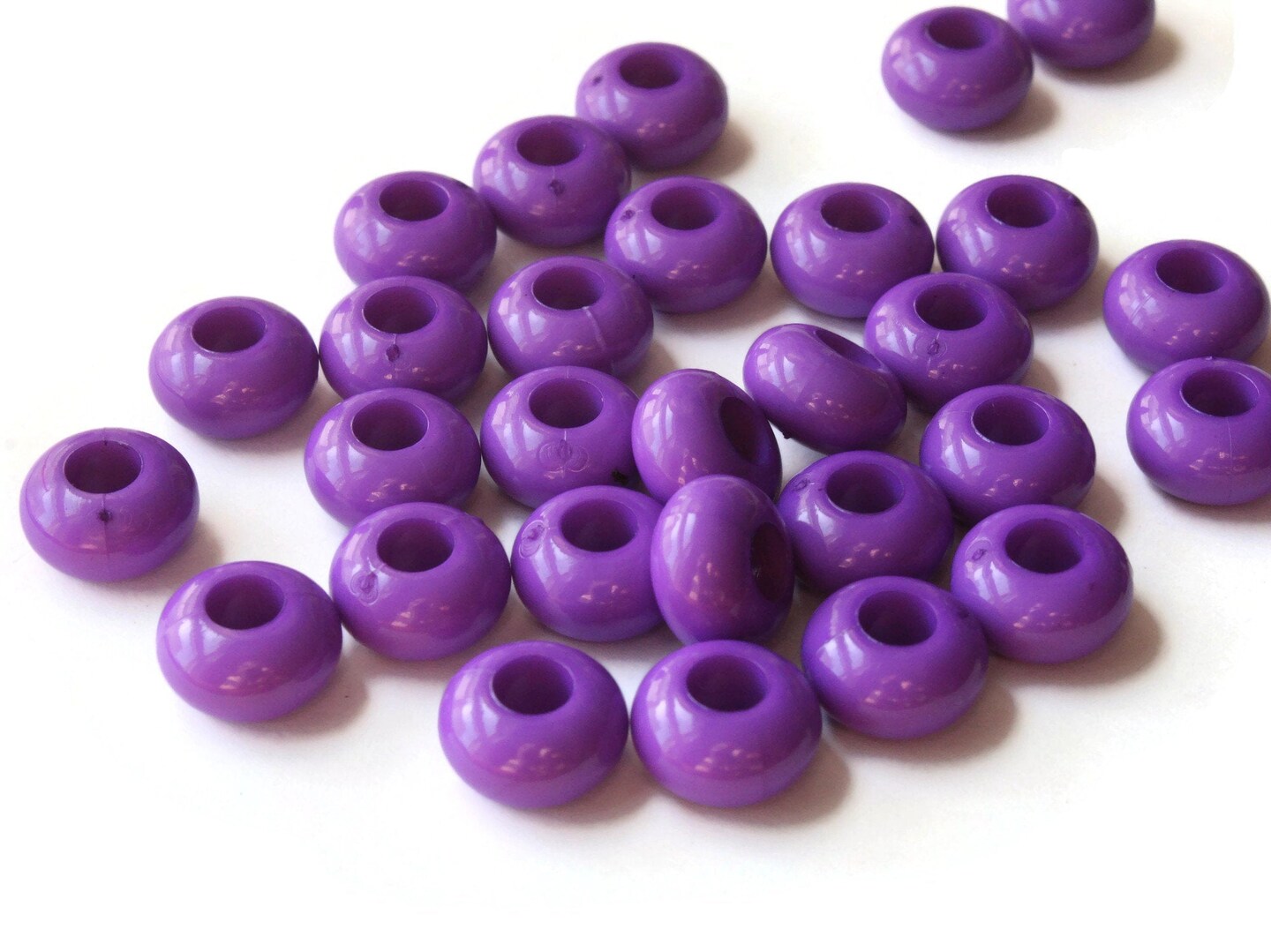 30 14mm x 8mm Large Hole Purple Beads Macrame Plastic Rondelle Beads